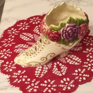 Floral Ceramic Victorian Boot Vase - Vintage